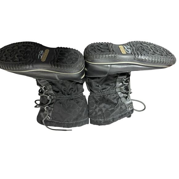 Coach Womens Shaine Snow Boot Size 7.5B Signature Leather Nylon Sherpa Black - Picture 4 of 4